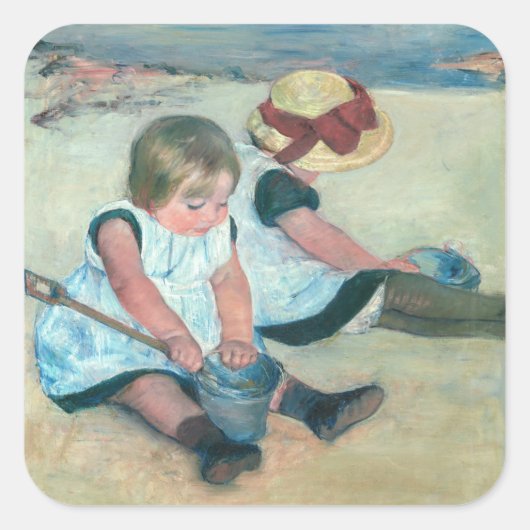 Sticker Carré Mary Cassatt - Enfants jouant sur la plage (Devant)