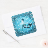 Sticker Carré Mascarade bleue Masque élégant bal (Enveloppe)