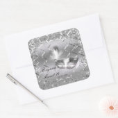 Sticker Carré Mascarade d'argent Mascarade Masque élégant bal fê (Enveloppe)