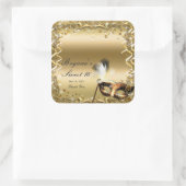 Sticker Carré Mascarade d'or Masque élégant bal Anniversaire (Sac)