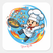Sticker Carré Mascotte de chef drôle (Devant)