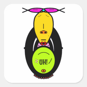 Sticker Carré Mascotte de dessin animé de singe drôle