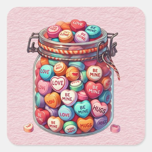 Sticker Carré Mason Jar de Valentine Word Candy (Devant)