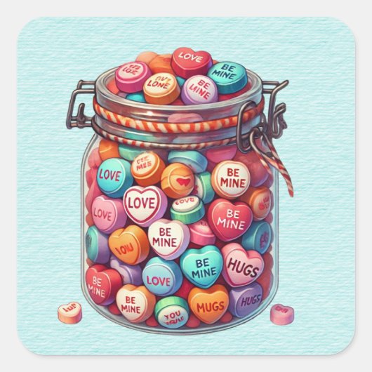 Sticker Carré Mason Jar de Valentine Word Candy (Devant)