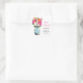 Sticker Carré Mason Jar et Gerber Daisies Mariage (Sac)