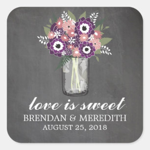 Sticker Carré Mason Jar Floral Mariage