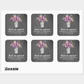 Sticker Carré Mason Jar Floral Mariage (Feuille)
