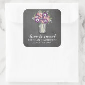 Sticker Carré Mason Jar Floral Mariage (Sac)