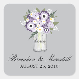 Sticker Carré Mason Jar Floral Mariage