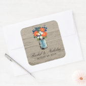 Sticker Carré Mason Jar Floral Mariage (Enveloppe)