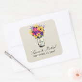 Sticker Carré Mason Jar Floral Mariage (Enveloppe)