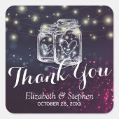 Sticker Carré Mason Jar & String Lights Mariage Favor Merci (Devant)