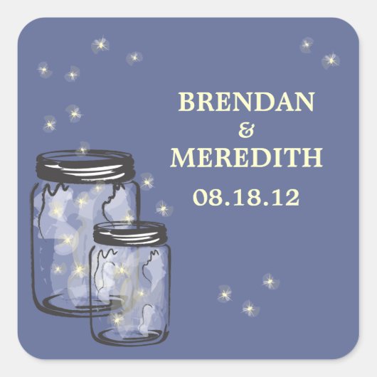 Sticker Carré Mason Jars avec Mariage de lucioles (Devant)