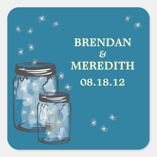 Sticker Carré Mason Jars avec Mariage de lucioles (Devant)