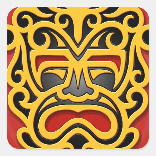 Sticker Carré Masque aztèque jaune (Devant)