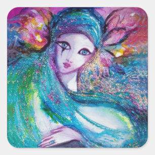 Sticker Carré MASQUE DANS masques BLEUS/vénitiens de mascarade