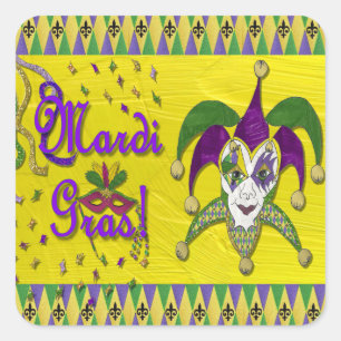 Sticker Carré Masque de bouffon Mardi Gras Arlequin