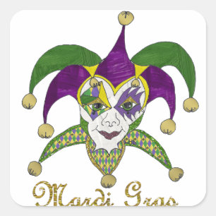 Sticker Carré Masque de bouffons de Mardi Gras coloré