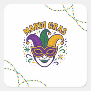 Sticker Carré Masque de couleur traditionnelle de Mardi Gras