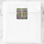 Sticker Carré Masque de Jester Mardi Gras Violet Vert Or (Sac)