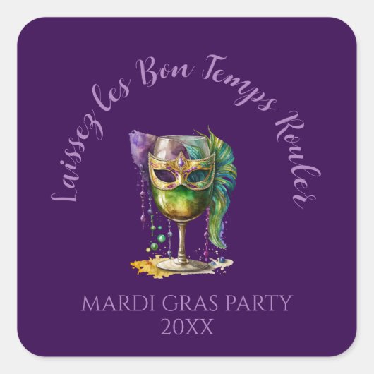 Sticker Carré Masque de Mardi Gras Violet (Devant)
