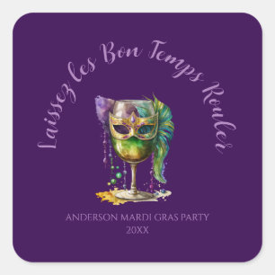 Sticker Carré Masque de Mardi Gras Violet 