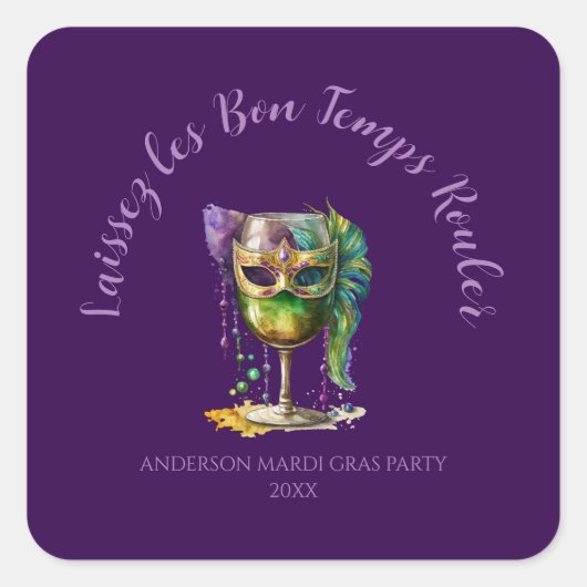 Sticker Carré Masque de Mardi Gras Violet  (Devant)