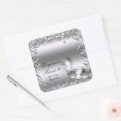 Sticker Carré Masque de masquerade argentée Élégant bal Fête d'a (Enveloppe)