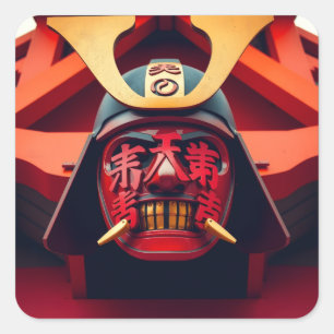 Sticker Carré Masque de samouraï anime rouge