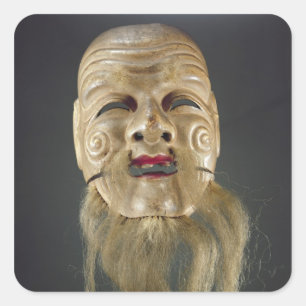Sticker Carré Masque de vieil homme, théâtre de Noh