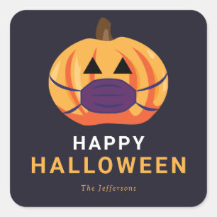 Sticker Carré Masque de visage de citrouille Joyeux Halloween Mi