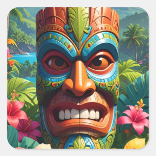 Sticker Carré Masque Tiki