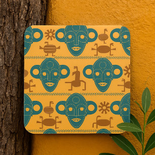 Sticker Carré Masque tribal motif ethnique africain de visage