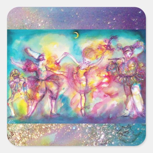 Sticker Carré MASQUERADE, Mardi Gras Masques, Danse, Musique (Devant)