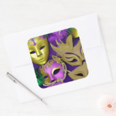 Sticker Carré Masques violet et or Mardi Gras (Enveloppe)