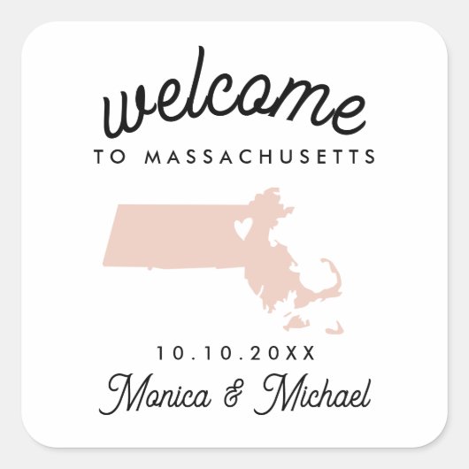 Sticker Carré MASSACHUSETTS Etat Destination Mariage N'IMPORTE Q (Devant)