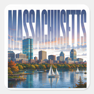 Sticker Carré Massachusetts Horizon Historique du Port de Boston