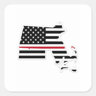 Sticker Carré Massachusetts ligne rouge fine