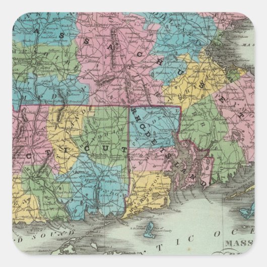 Sticker Carré Massachusetts Rhode Island Et Connecticut (Devant)