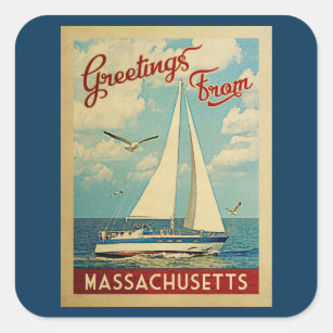 Sticker Carré Massachusetts Vintage voyage de voilier