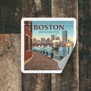 Sticker Carré Massachusetts vintages de Boston