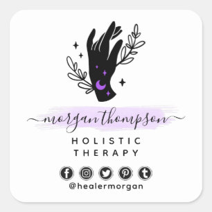Sticker Carré Massage Métaphysique Moon Minimaliste À Main Reiki
