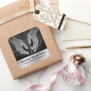 Sticker Carré Massage Thérapie Guérison Mains Énergie Spa Bien-ê