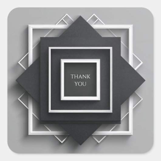 Sticker Carré Matte Black & White Frame Moderne Mariage élégant (Devant)