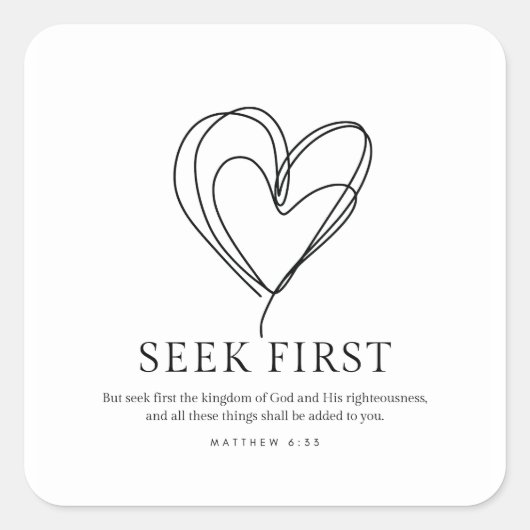 Sticker Carré Matthieu 6:33 Chercher d'abord le Royaume de Dieu (Devant)