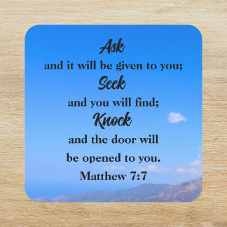 Sticker Carré Matthieu 7:7 Ciel Bleu Bible Verse