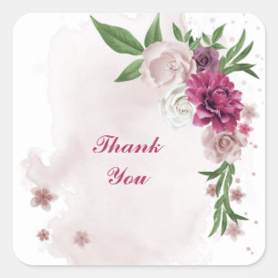 Sticker Carré mauve rose blanc floral