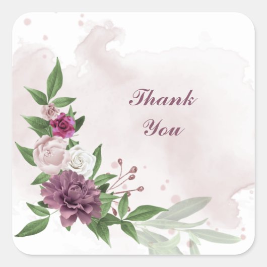 Sticker Carré mauve rose fleurs blanches verdure (Devant)