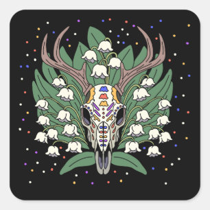 Sticker Carré May's Lily of the Valley & Deer Skull