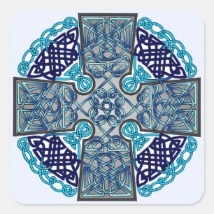 Sticker Carré Médaillon de Croix celtique bleue